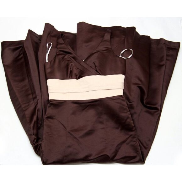 NWT‎ Saison Blanche Brown Satin Bridesmaid/Prom Maxi Dress with Ivory Sash Sz 12 - Picture 5 of 16